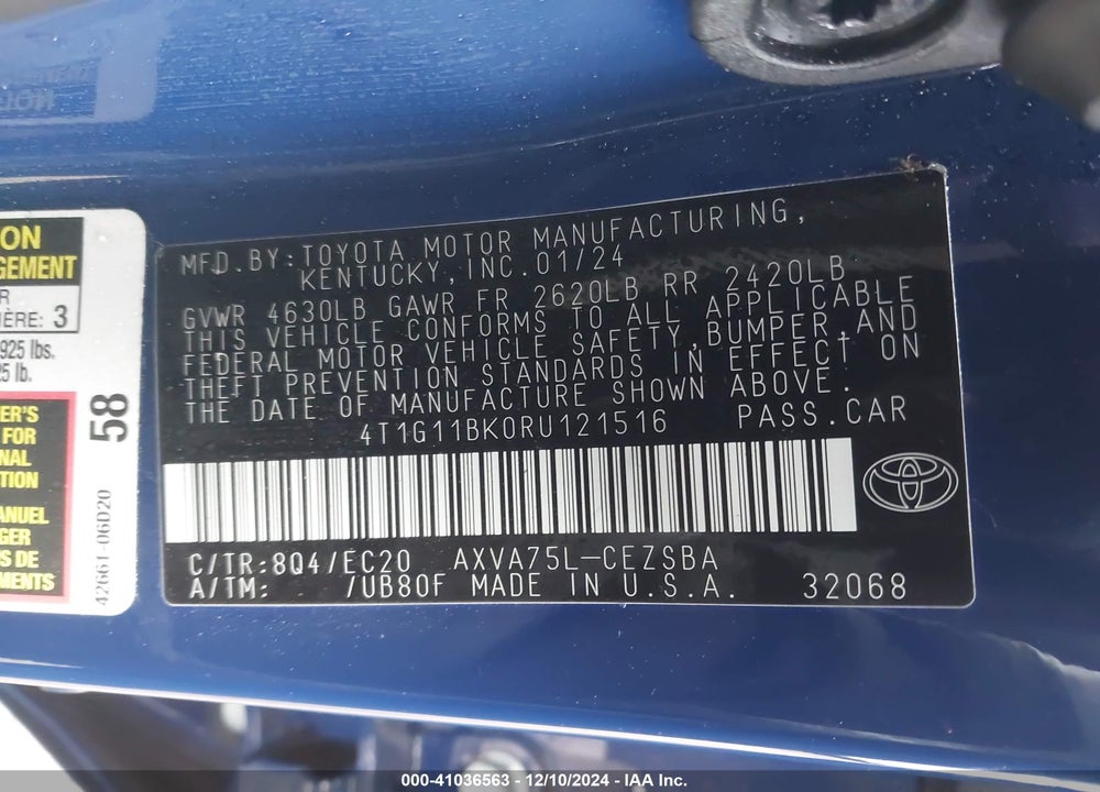 2024 TOYOTA CAMRY SE NIGHTSHADE VIN: 4T1G11BK0RU121516