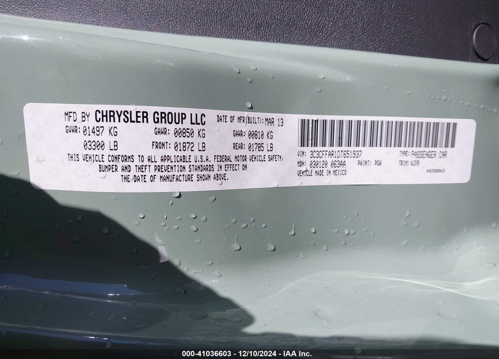 2013 FIAT 500 POP VIN: 3C3CFFAR1DT651937