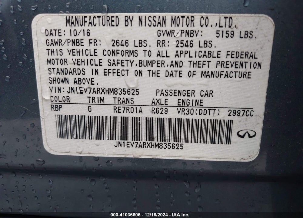 2017 INFINITI Q50 3.0T PREMIUM VIN: JN1EV7ARXHM835625