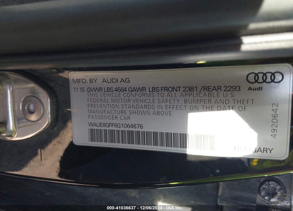 2016 AUDI A3 VIN: WAUE8GFF6G1064676