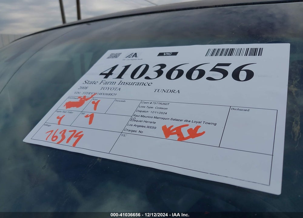 2008 TOYOTA TUNDRA BASE 5.7L V8 VIN: 5TFRV54148X068829