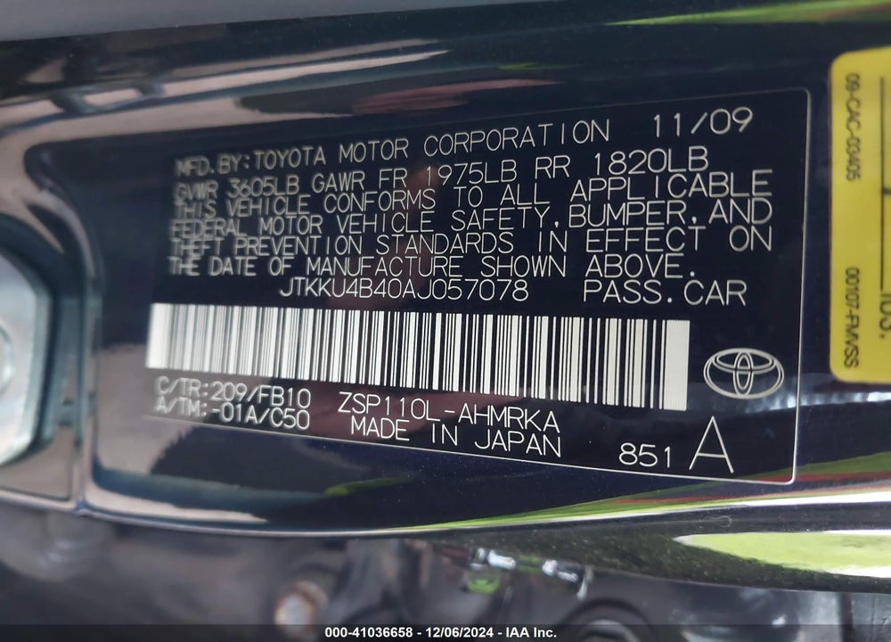 2010 SCION XD VIN: JTKKU4B40AJ057078