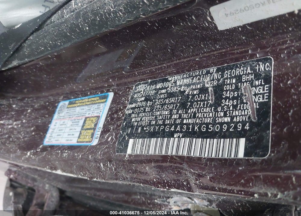 2019 KIA SORENTO 2.4L LX VIN: 5XYPG4A31KG509294