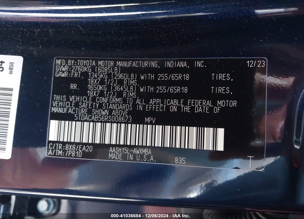 2024 TOYOTA GRAND HIGHLANDER HYBRID XLE VIN: 5TDACAB56RS008673