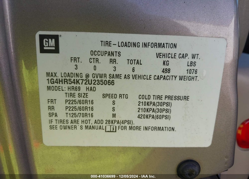 2002 BUICK LESABRE VIN: 1G4HR54K72U235066