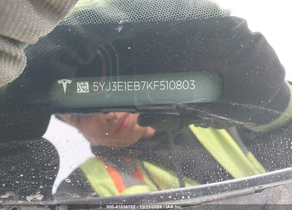 2019 TESLA MODEL 3 LONG RANGE/PERFORMANCE VIN: 5YJ3E1EB7KF510803