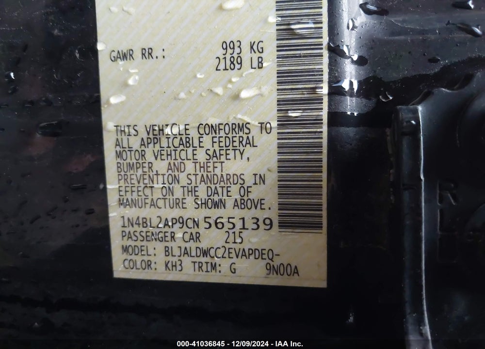 2012 NISSAN ALTIMA 3.5 SR VIN: 1N4BL2AP9CN565139