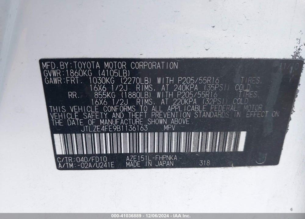 2011 SCION XB VIN: JTLZE4FE9B1136163