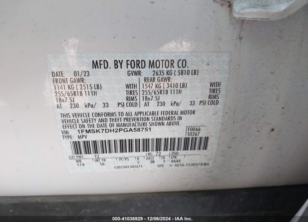 2023 FORD EXPLORER XLT VIN: 1FMSK7DH2PGA58751