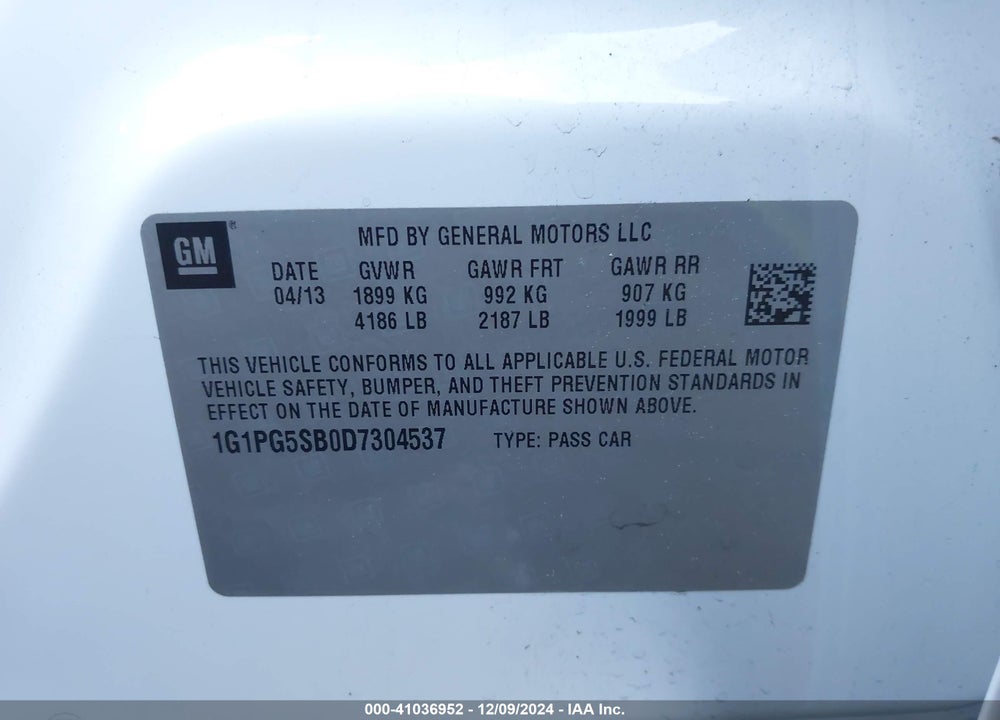2013 CHEVROLET CRUZE LTZ VIN: 1G1PG5SB0D7304537