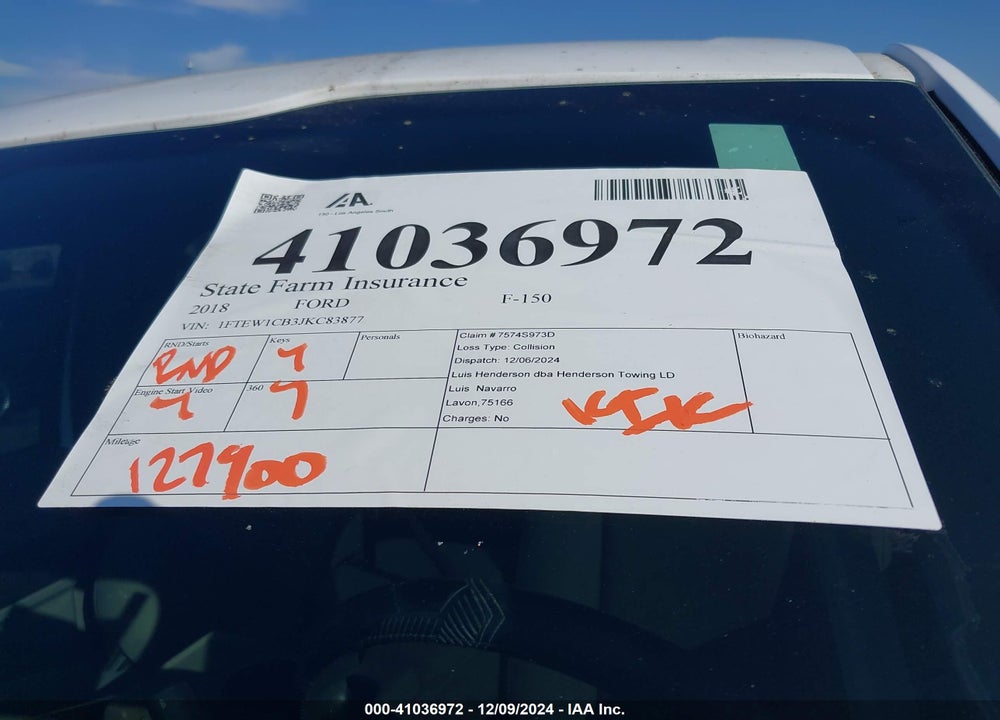 2018 FORD F-150 XL VIN: 1FTEW1CB3JKC83877