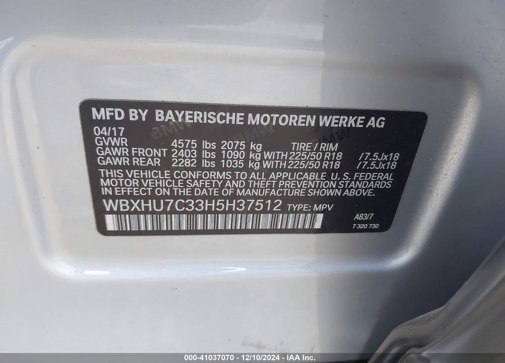 2017 BMW X1 SDRIVE28I VIN: WBXHU7C33H5H37512