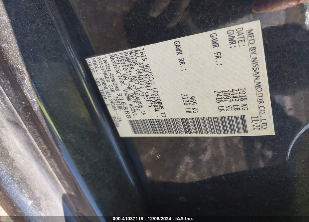 2021 NISSAN ALTIMA VIN: 1N4BL4DW0MN316888
