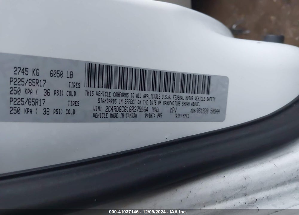 2016 DODGE GRAND CARAVAN VIN: 2C4RDGCG1GR375554