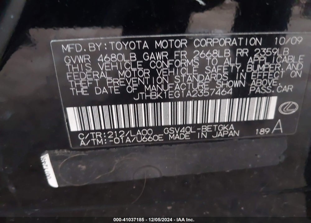 2010 LEXUS ES 350 VIN: JTHBK1EG1A2357464