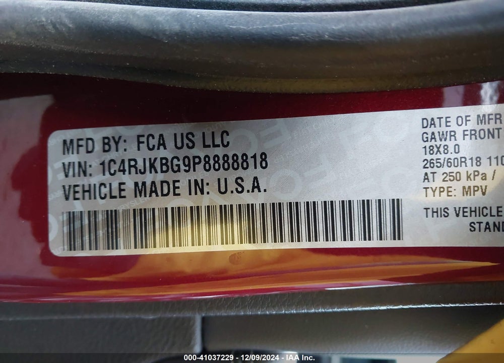2023 JEEP GRAND CHEROKEE VIN: 1C4RJKBG9P8888818