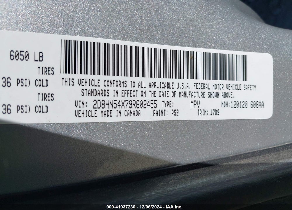 2009 DODGE GRAND CARAVAN VIN: 2D8HN54X79R602455