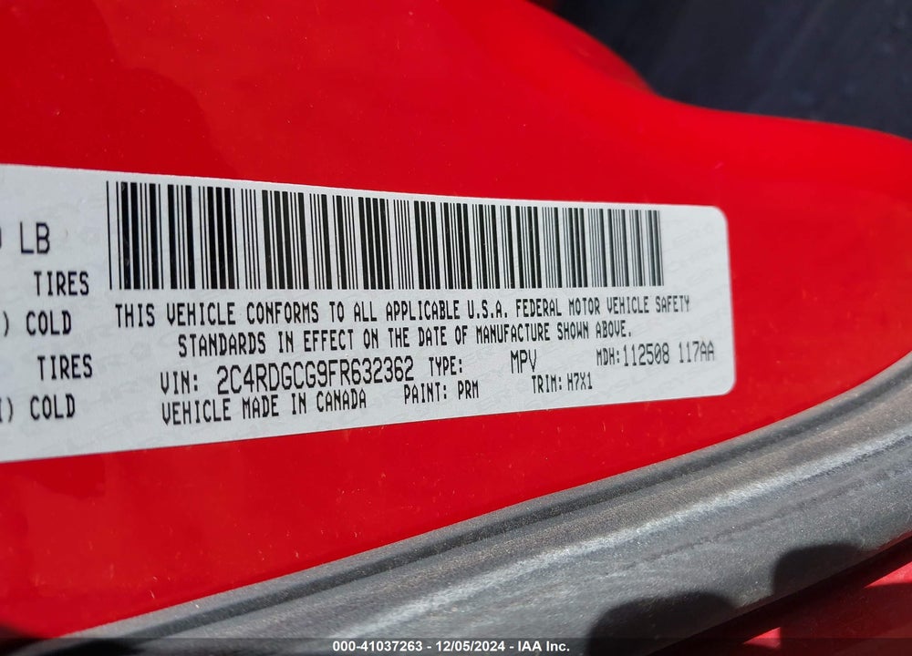 2015 DODGE GRAND CARAVAN SXT VIN: 2C4RDGCG9FR632362