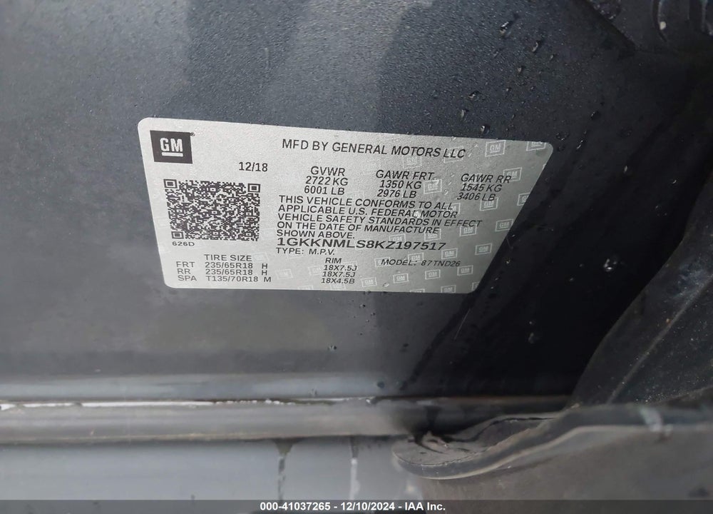 2019 GMC ACADIA SLT-1 VIN: 1GKKNMLS8KZ197517
