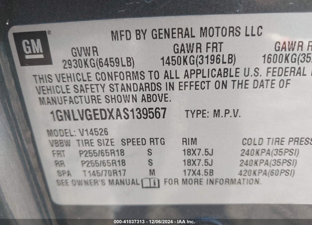 2010 CHEVROLET TRAVERSE LT VIN: 1GNLVGEDXAS139567