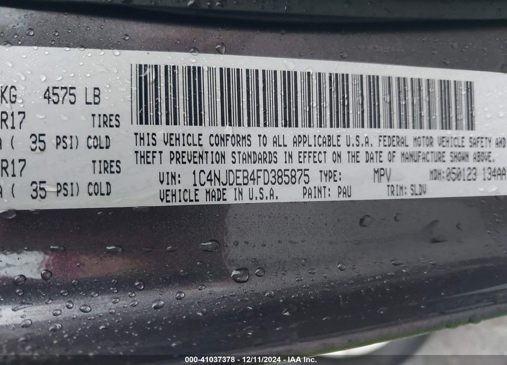 2015 JEEP COMPASS HIGH ALTITUDE EDITION VIN: 1C4NJDEB4FD385875