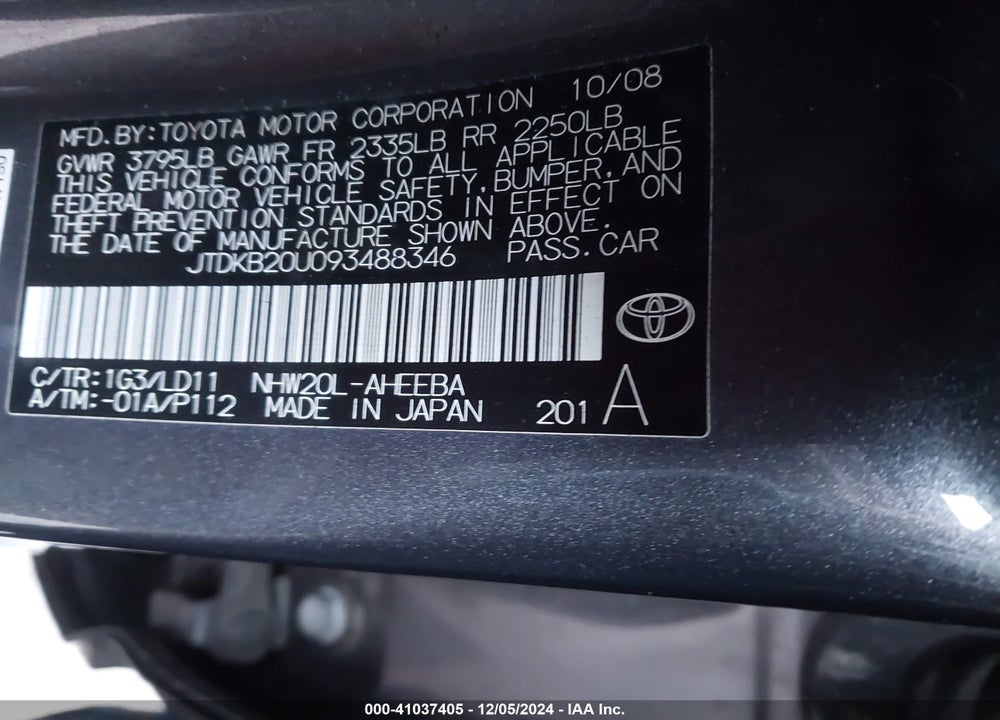 2009 TOYOTA PRIUS VIN: JTDKB20U093488346