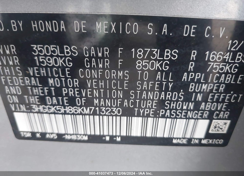 2019 HONDA FIT EX VIN: 3HGGK5H86KM713230