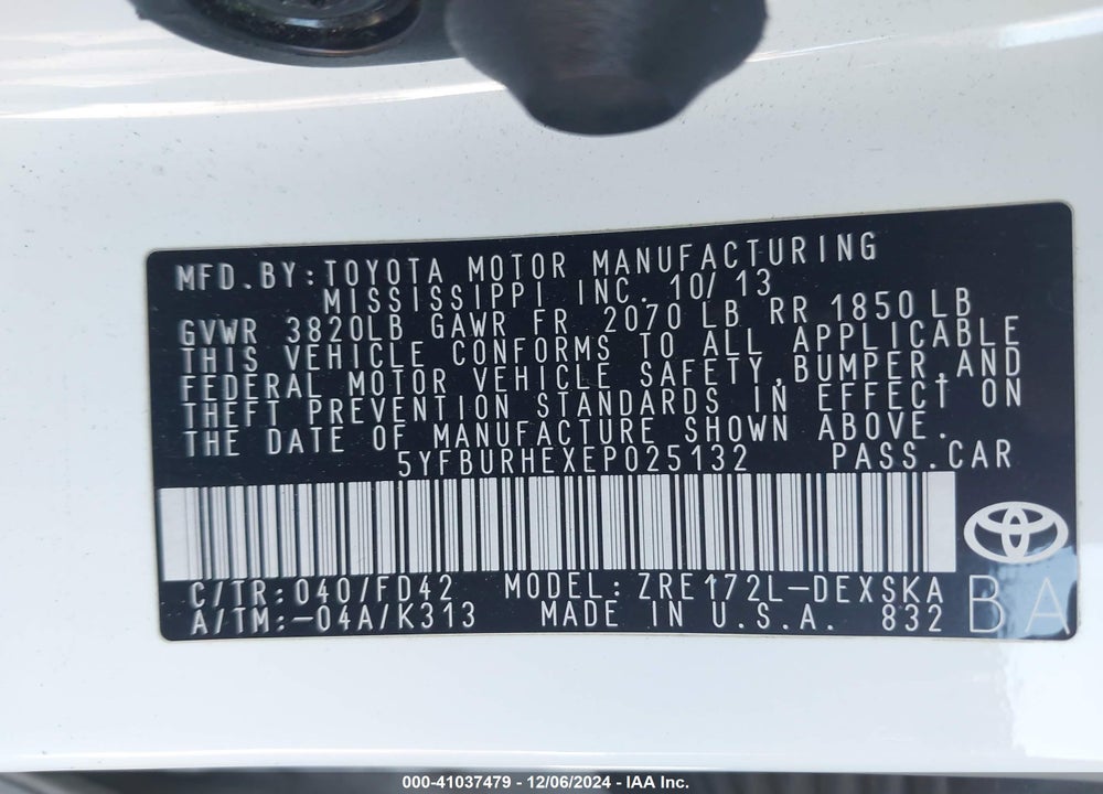 2014 TOYOTA COROLLA S PLUS VIN: 5YFBURHEXEP025132