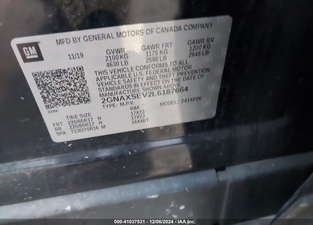 2020 CHEVROLET EQUINOX AWD LS VIN: 2GNAXSEV2L6187664