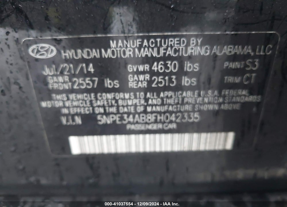 2015 HYUNDAI SONATA SPORT 2.0T VIN: 5NPE34AB8FH042335