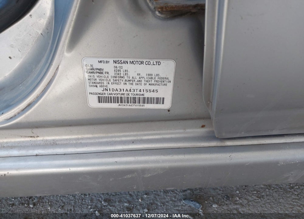 2003 NISSAN MAXIMA SE VIN: JN1DA31A43T415545