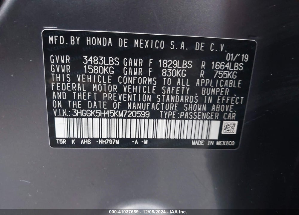 2019 HONDA FIT VIN: 3HGGK5H45KM720599