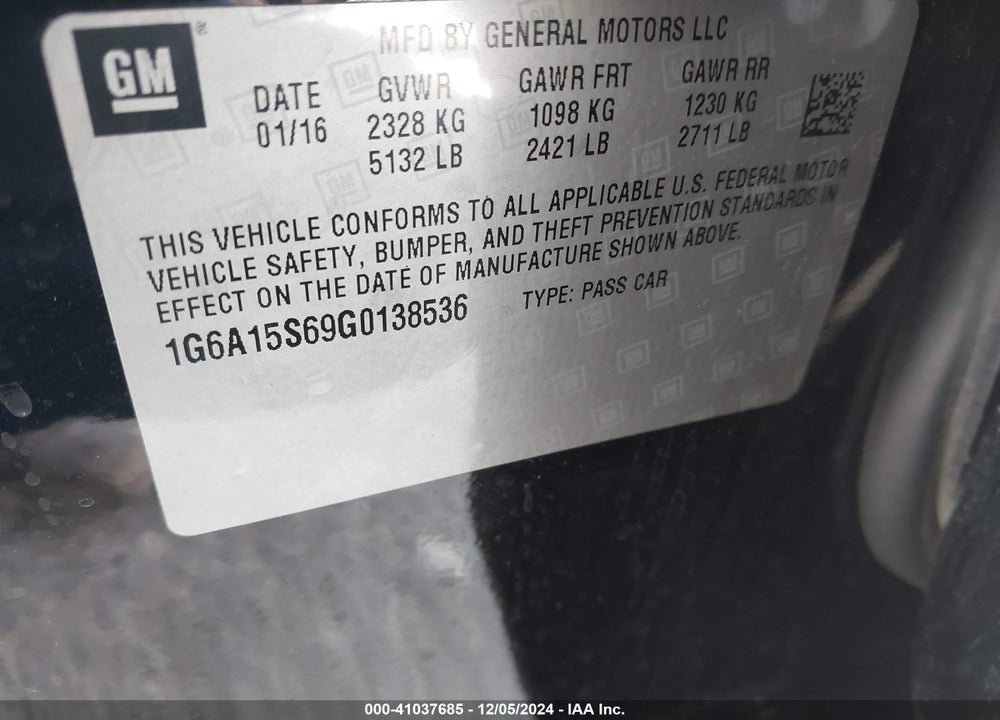 2016 CADILLAC CTS-V VIN: 1G6A15S69G0138536