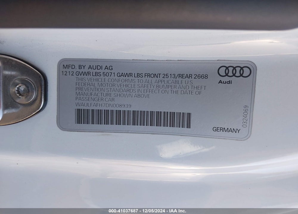 2013 AUDI A5 2.0T PREMIUM VIN: WAULFAFH7DN008939