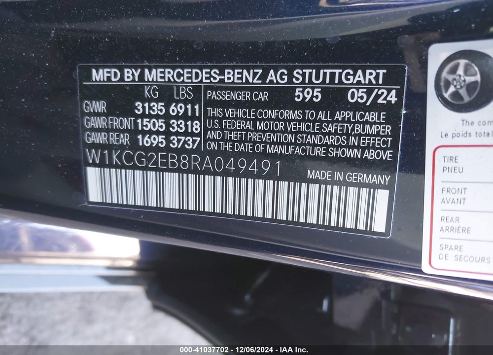 2024 MERCEDES-BENZ EQS 450 4MATIC VIN: W1KCG2EB8RA049491