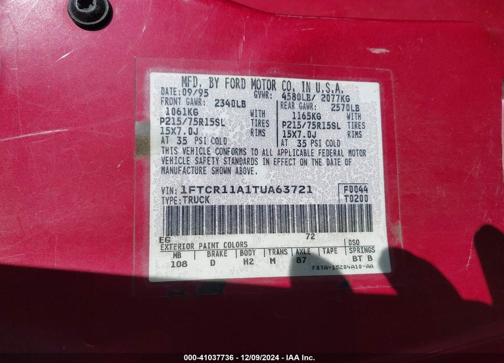 1996 FORD RANGER VIN: 1FTCR11A1TUA63721