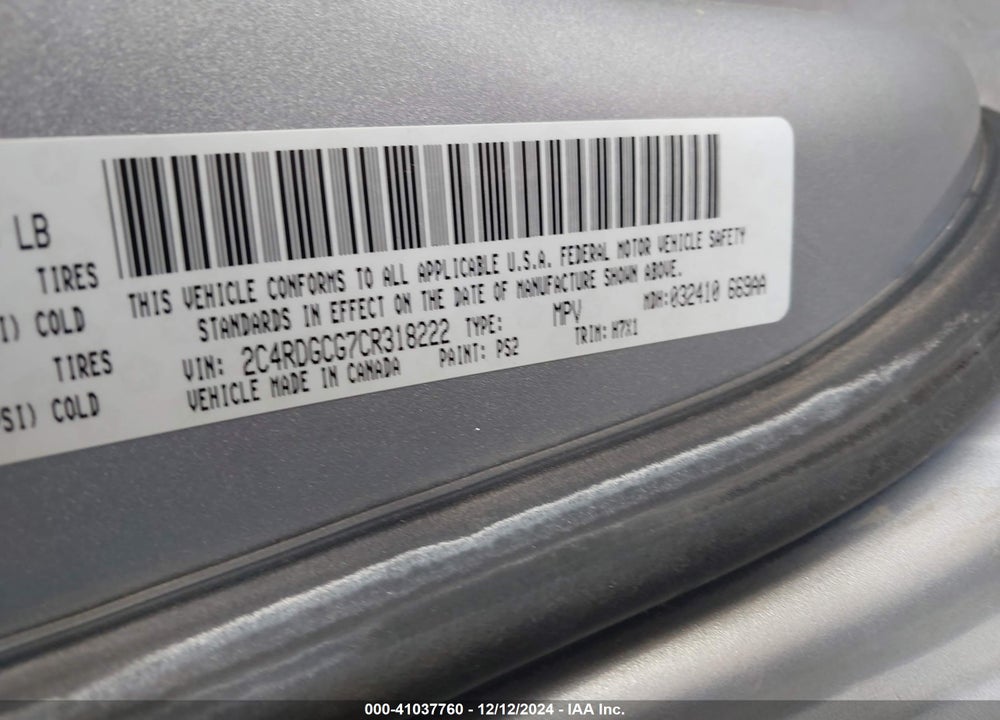 2012 DODGE GRAND CARAVAN SXT VIN: 2C4RDGCG7CR318222