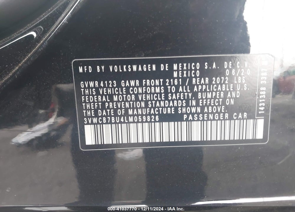 2020 VOLKSWAGEN JETTA 1.4T R-LINE/1.4T S/1.4T SE VIN: 3VWCB7BU4LM059826