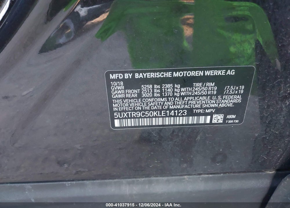 2019 BMW X3 XDRIVE30I VIN: 5UXTR9C50KLE14123