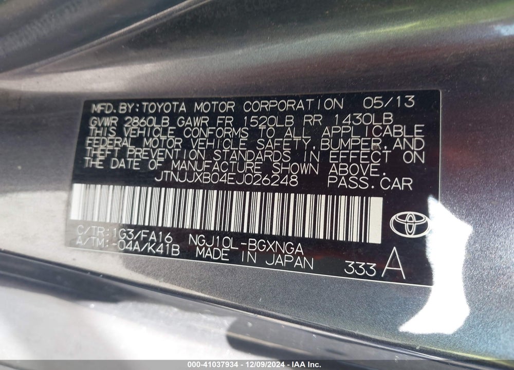 2014 SCION IQ VIN: JTNJJXB04EJ026248