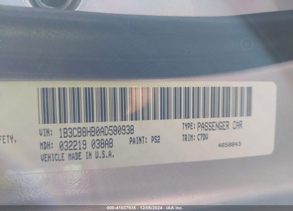 2010 DODGE CALIBER RUSH VIN: 1B3CB8HB0AD580938
