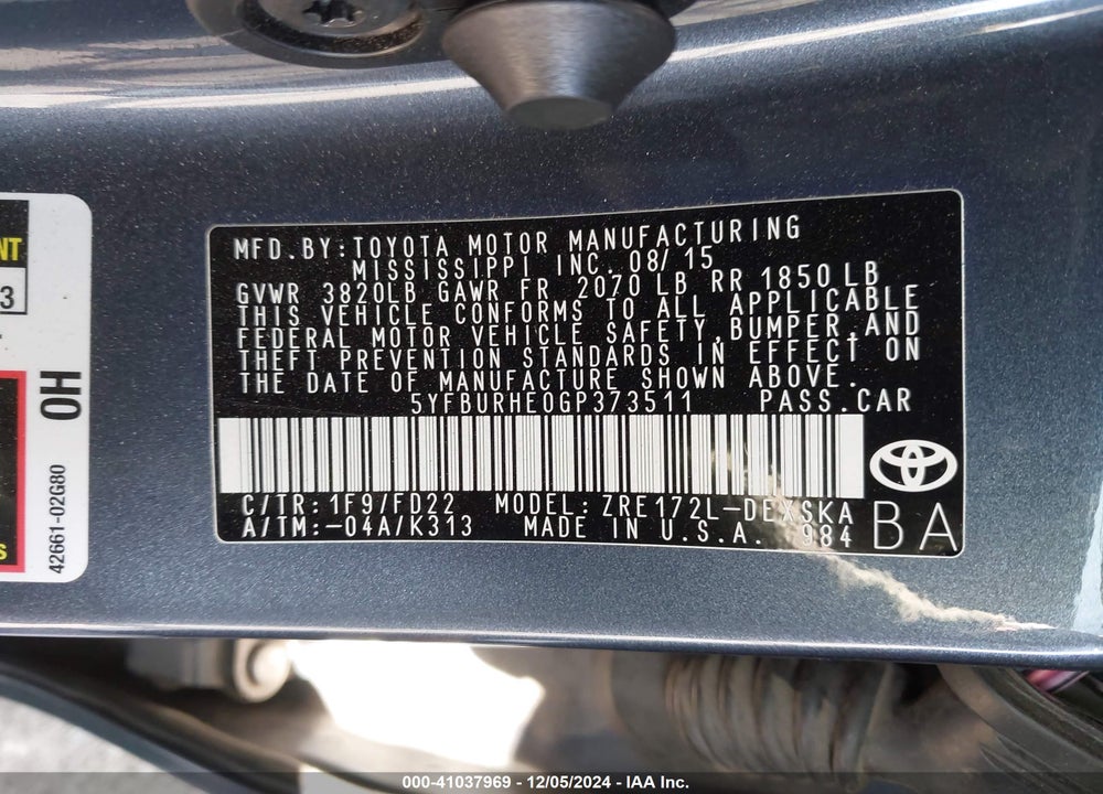 2016 TOYOTA COROLLA S PLUS VIN: 5YFBURHE0GP373511