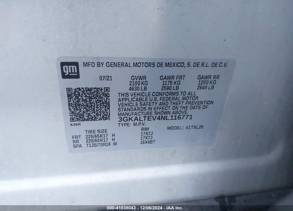 2022 GMC TERRAIN AWD SLE VIN: 3GKALTEV4NL116771