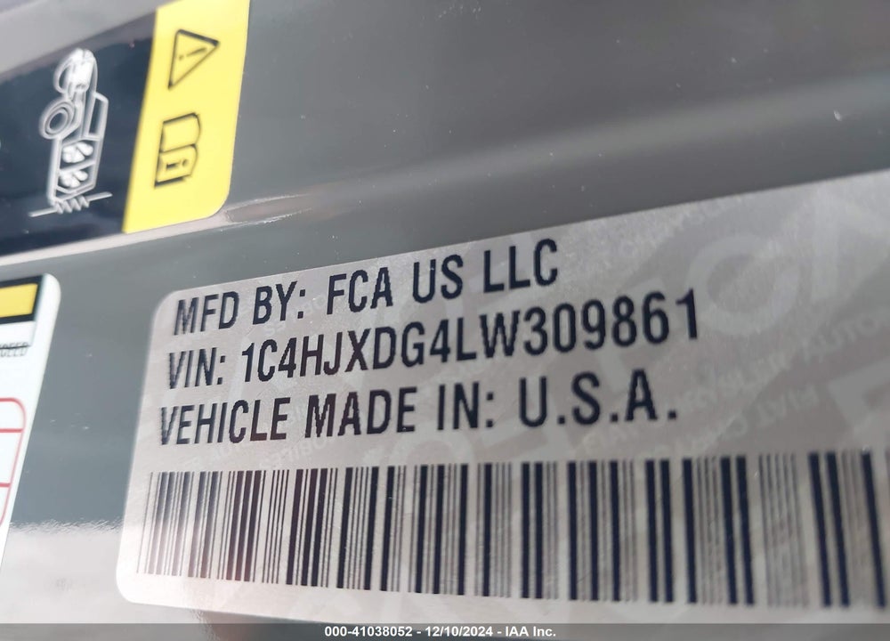 2020 JEEP WRANGLER UNLIMITED SPORT 4X4 VIN: 1C4HJXDG4LW309861