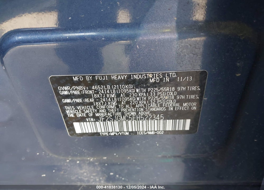 2014 SUBARU FORESTER 2.0XT TOURING VIN: JF2SJGMC5EH522345