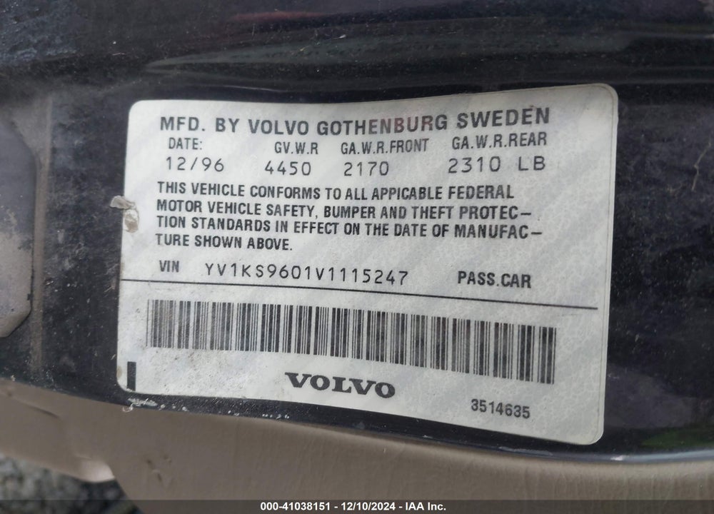 1997 VOLVO 960 VIN: YV1KS9601V1115247