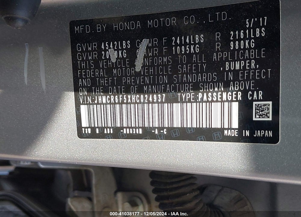 2017 HONDA ACCORD HYBRID EX-L VIN: JHMCR6F5XHC024937