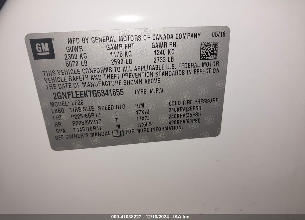 2016 CHEVROLET EQUINOX LS VIN: 2GNFLEEK7G6341655