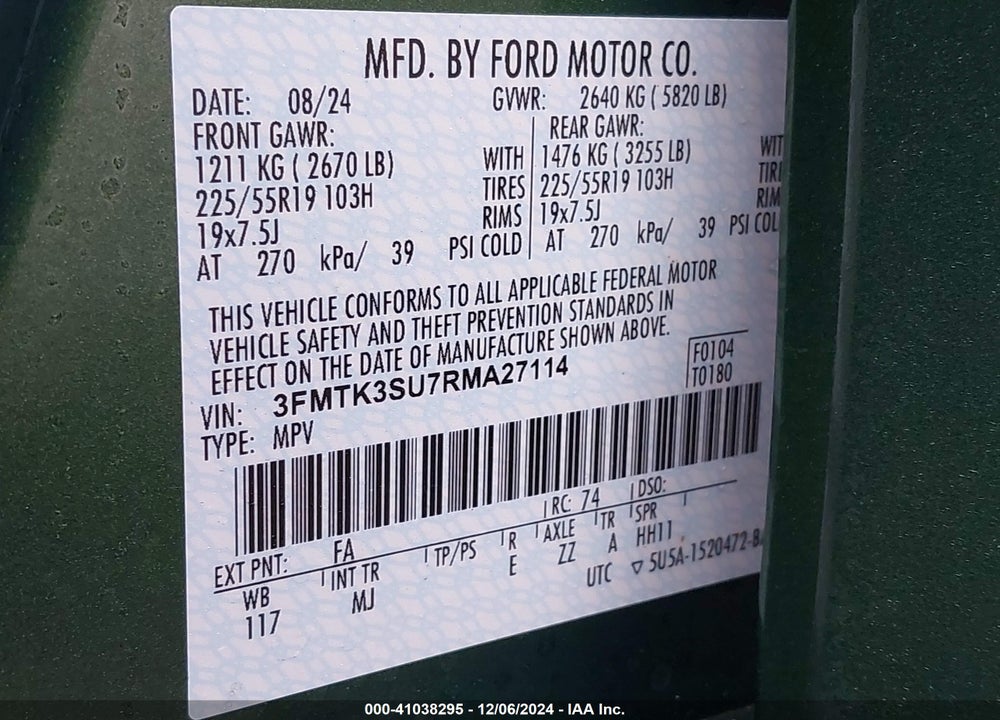 2024 FORD MUSTANG MACH-E PREMIUM VIN: 3FMTK3SU7RMA27114