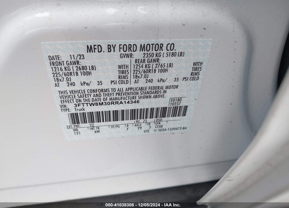 2024 FORD MAVERICK LARIAT VIN: 3FTTW8M30RRA14346